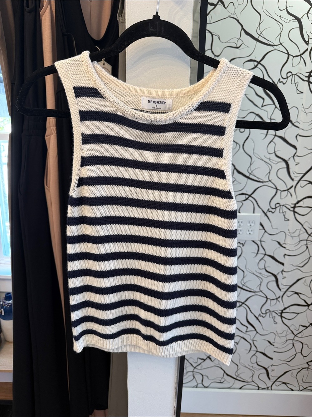 Workshop Republic Clothing Women's Cream and Black Striped Knit Tank